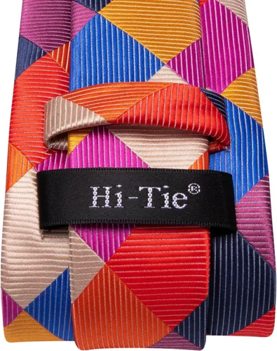Vista 80 de Hi-Tie Corbata clásica de cachemira para hombre con pañuelo y gemelos a cuadros