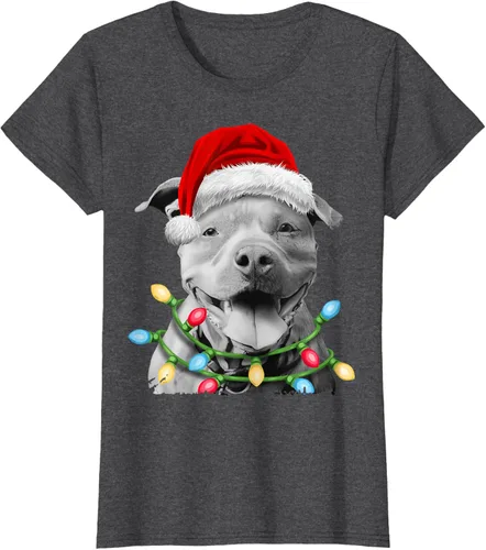 Vista 5 de Pit Bull Santa - Camiseta de perro con luces para árbol de Navidad para niños, Negro, S