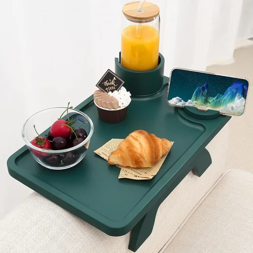 Vista 12 de Nnewvante Mesa de Brazo de Sofá con Tabla de Quesos, 4 en 1 Grande 15.7"x9.85" Madera de Acacia Bandeja con Clip para Brazo de Sofá con 360°