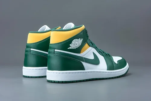 Vista 7 de Nike Air Jordan 1 Mid para hombre, Verde noblePolen blanco