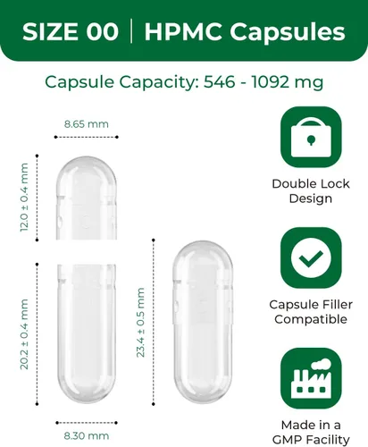 Vista 2 de HPMC Empty Capsules Size 00-1000 Clear Count Pill Capsules Empty - Plant-Based Cellulose Vegetarian, Halal, Non-GMO for DIY Supplement & Herbal