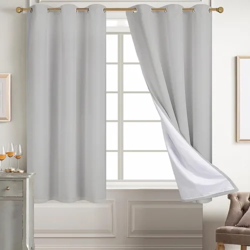Vista 58 de Diraysid Cortinas 100% opacas de lino beige para dormitorio, con ojales, aislamiento térmico, cortinas de oscurecimiento de habitación