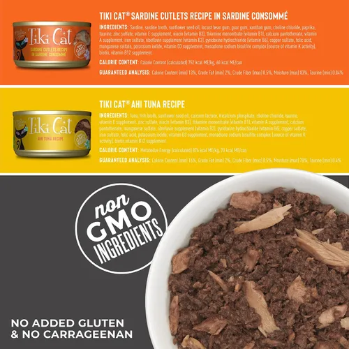 Vista 4 de Tiki Cat Grill - Alimento húmedo para gatos, paquete variado, latas de 2.8 onzas (12 unidades)