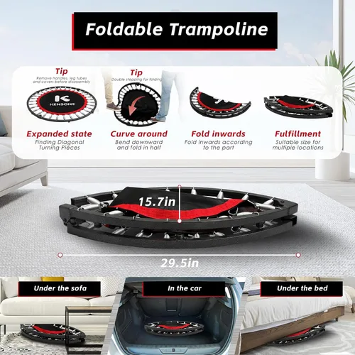 Vista 5 de KENSONE Trampolín Mini Plegable de 40"/48", Trampolín Interior para Niños y Adultos, Entrenamiento Interior/Jardín, Reboteador de Fitness con Mango