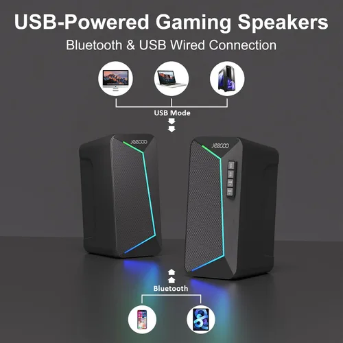Vista 5 de Jeecoo Altavoces de computadora Bluetooth M30, altavoces RGB para juegos de PC para escritorio con sonido estéreo nítido, modos LED dinámicos