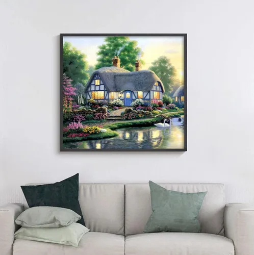 Vista 8 de Kits de arte de diamantes de paisaje para adultos: pintura de diamante campestre casa de campo DIY 5d Kit de pintura de diamante de taladro completo