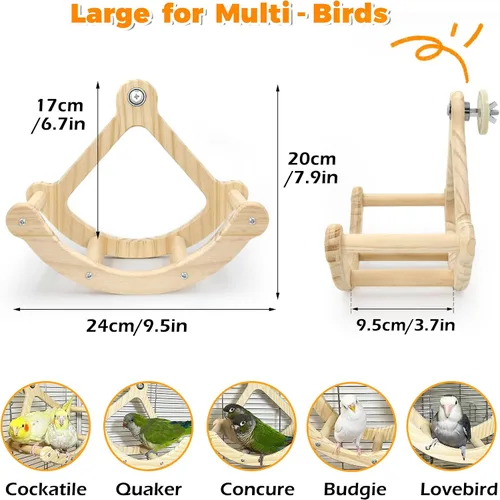 Vista 6 de Juguetes de columpio para pájaros con roca para ventana y jaula, percha para pájaros para montaje de succión en la pared, juguetes de madera