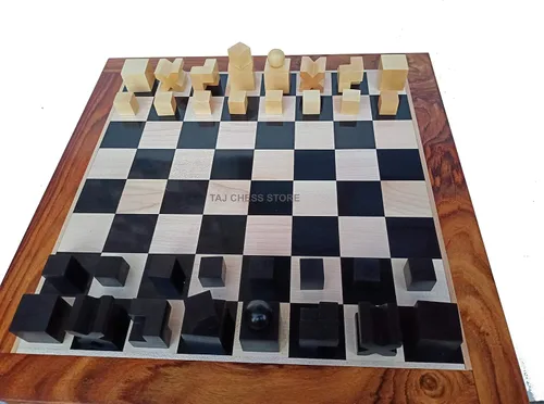 Vista 6 de Juego de ajedrez modelo Bauhaus Mid Century Tournament Ajedrez de madera con tablero de ajedrez de madera de ébano de 17 pulgadas con bordes