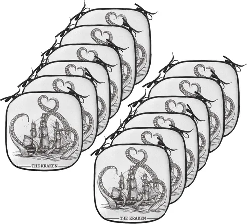 Vista 183 de Lunarable Cojín de asiento para silla de café, siluetas de taza de café expreso con frijoles fuente de cafeína, ilustración de bebidas gourmet
