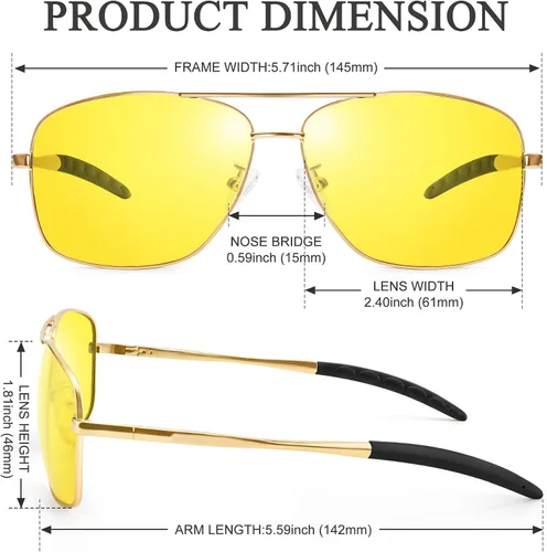 Vista 3 de URUMQI Lentes de sol de aviador polarizados cuadrados para hombre, lente de protección TAC UV400, pantallas de navegador piloto para conducir golf