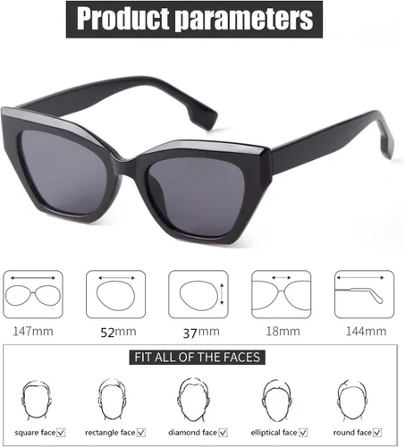Vista 4 de GIFIORE Gafas de sol vintage cuadradas de ojo de gato, gafas de sol vintage de ojo de gato, gafas de sol retro