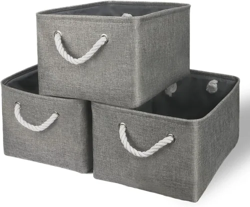 Vista 109 de TheWarmHome Contenedores de almacenamiento para estantes, tamaño mediano, 3 unidades, 13.8 pulgadas de largo x 9.8 pulgadas de ancho x 6.7 pulgadas