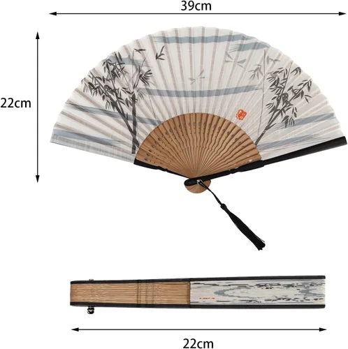 Vista 2 de Ventilador de mano plegable para mujer, plegable, chino, japonés, vintage, de mano de seda de bambú, ventilador plegable para sofocos, iglesia, EDM