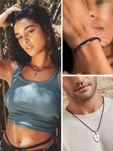 Vista 3 de U7 - Collar de cordón de cuero negro y marrón de 2mm 3mm con cierre de acero inoxidable personalizable, cadena de cuerda de cera tejida