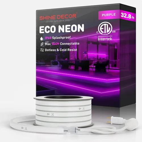 Vista 12 de Shine Decor Tira de luces LED AC 120V, cuerda de neón eco de 120 LED/m sin puntos, conectable y cortable, IP65 impermeable y resistente al clima