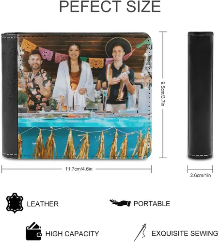 Vista 3 de Cartera de cuero personalizada para fotos, carteras personalizadas para hombres, diseño de tu propio nombre, imagen, cartera suave de alta capacidad