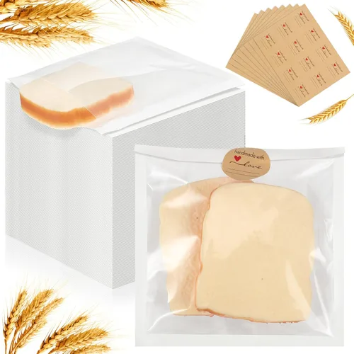 Vista 13 de Outus 100 bolsas de empaque para galletas con sello, bolsas de panadería de 3 x 3 pulgadas con ventana, papel resistente a la grasa termosellable