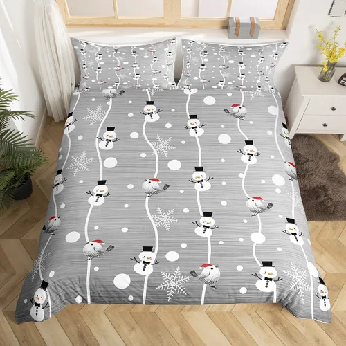 Vista 14 de Juego de ropa de cama de Feliz Navidad, funda de edredón azul con árbol de Navidad para niñas y niños, elegante funda de edredón de copo de nieve