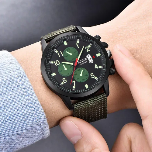 Vista 2 de COOKI Men's Watch Fashion Arabic Numerals Wristwatch Analog Quartz Male Clock Casual Military Time Watch Nylon Belt Watch