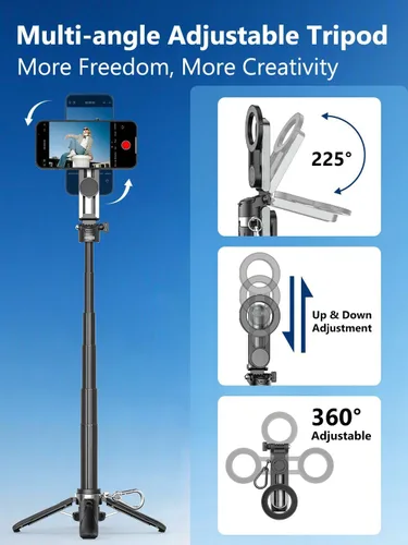 Vista 8 de Mini trípode magnético para selfie, soporte de teléfono extensible 4 en 1 con control remoto inalámbrico, tamaño de bolsillo para viajes, vlog