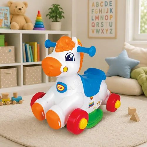 Vista 8 de Winfun Giddy-up Horsey - Juguete mecedor y de montar 2 en 1 - Sensor de movimiento interactivo con sonidos, luces y música, asas de fácil agarre