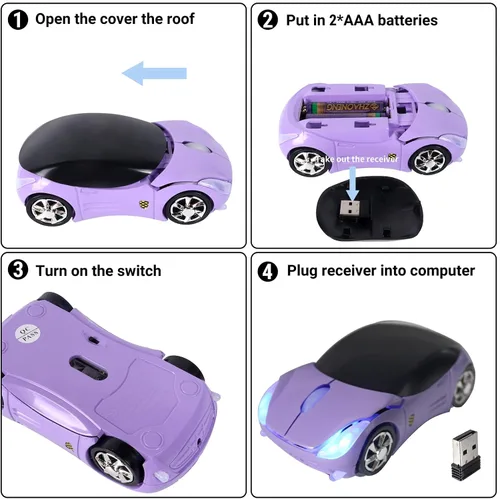 Vista 5 de elec Space Mouse inalámbrico, 2.4 GHz, ratón inalámbrico para automóvil, 3D, ergonómico, deportivo, óptico inalámbrico con receptor USB para PC
