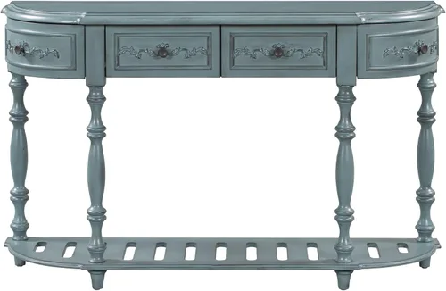Vista 4 de RUNNA Mesa consola de 52 pulgadas de largo con 4 cajones y 1 estante, mesa de entrada de media luna para sala de estar, pasillo, dormitorio