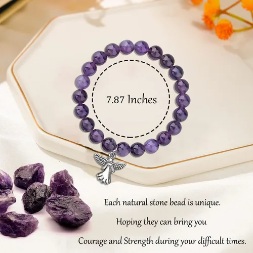 Vista 2 de DAPUBO Sympathy Gift for Loss of Loved Ones, Grief Gifts for Women, Natural Stone Healing Amethyst Remembrance Bracelet, Memorial Bereavement