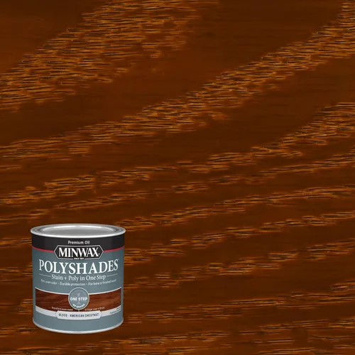 Vista 3 de Minwax Tinte para madera PolyShades + acabado de poliuretano, ½ pinta, castaño americano, brillo American Chestnut