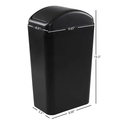 Vista 2 de Paquete de 2 cubos de basura con tapa oscilante de 14 litros, cubo de basura pequeño de plástico