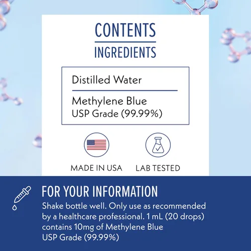 Vista 2 de Azul de metileno grado farmacéutico 2oz – USP grado 1% solución, suplemento de salud cerebral probado por terceros azul de metileno para humanos