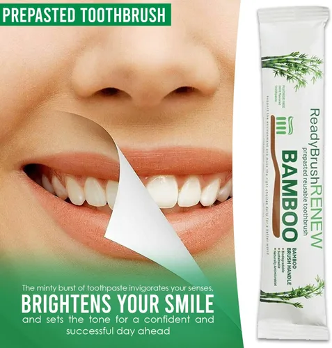 Vista 2 de ReadyBrush - Cepillos de dientes de bambú reutilizables prepegados, solución de cuidado bucal todo en uno para una sonrisa fresca y saludable