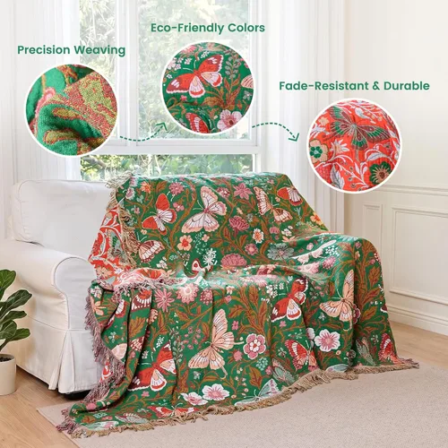 Vista 262 de MSGKV - Manta bohemia/primaveral de algodón para sofá y sala de estar, de gasa acogedora, de 50 x 60 pulgadas 50"x60" Cotton Throw, Woven Bird