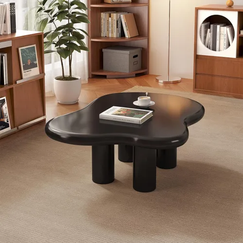Vista 9 de HOTICKME - Mesa auxiliar Cloud para sala de estar, mesa auxiliar negra de 35.43 pulgadas con 4 patas, mesa auxiliar de estilo simple Negro