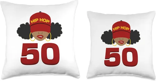 Vista 3 de Hip Hop is 50 50th Anniversary Afro Puffs Black Women Throw Pillow, 18 x 18, multicolor