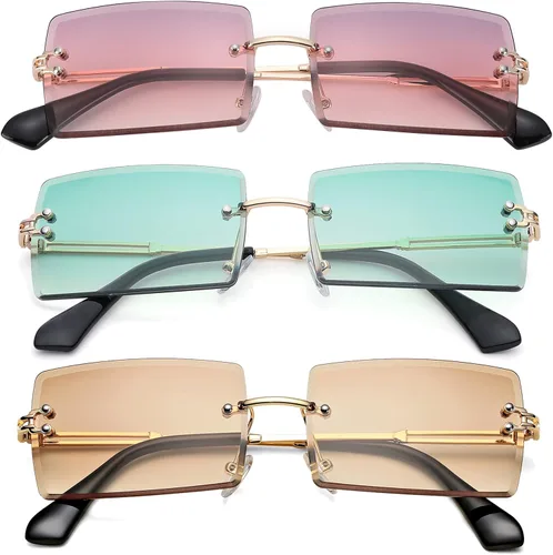 Vista 12 de Gafas de sol rectangulares para hombres/mujeres, gafas de sol pequeñas sin montura cuadrada