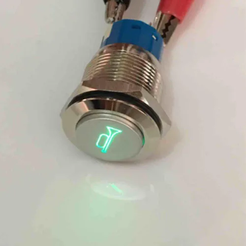 Vista 7 de ESUPPORT Botón de contacto momentáneo, para bocina, claxon, con luz LED azul, de 12V, para auto, vehículo, interruptor de palanca de metal, 19mm