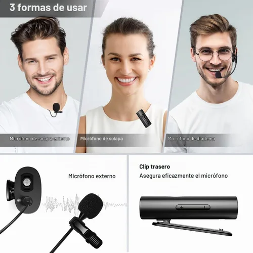 Vista 3 de KIMAFUN - Sistema de micrófono inalámbrico Lavalier, micrófonos de solapa inalámbricos de 2,4 GHz de mano 2 en 1 para enseñanza, profesores