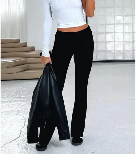Vista 4 de Sumleno Pantalones ajustados Y2k para mujer, leggings acampanados, tiro bajo, plegables, cintura alta, corte de bota, elásticos, pantalones