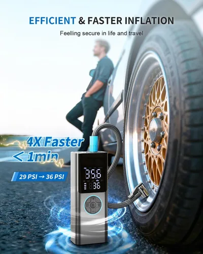 Vista 2 de Compresor de aire portátil para inflador de neumáticos, bomba de neumáticos 4 veces más rápida y 150 PSI para automóvil, moto, bicicleta y pelota