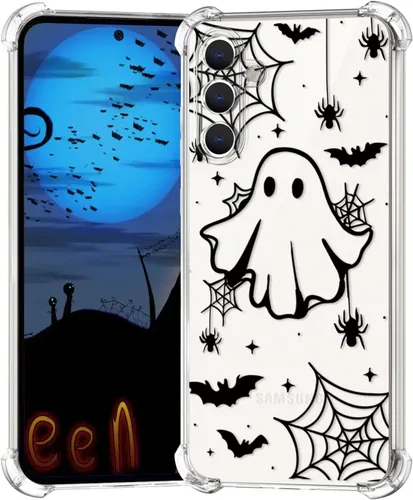 Vista 55 de Funda de Halloween para Google Pixel 6A transparente con diseños de murciélagos fantasmas, funda para teléfono para niñas, elegante, delgada, a