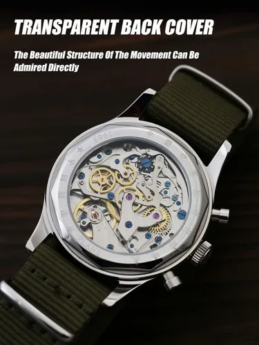 Vista 3 de HEMUDU Seagull 1963 - Reloj mecánico para hombre, cronógrafo piloto, cuerda manual, st1901, 1.57 pulgadas, 1.57 pulgadas, aviador, retro, zafiro