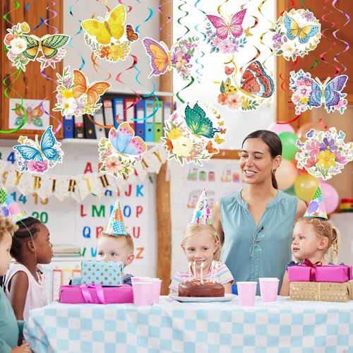 Vista 6 de Sumind 30 piezas de decoración de fiesta de flores de mariposa colgantes en espiral primavera verano mariposa Vbs decoraciones de techo para baby