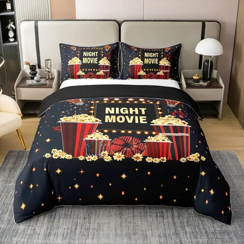 Vista 33 de Homewish Theater Cinema Poster 100% Cotton Duvet Cover Twin Size,Retro Movie Bedding Set 2Pcs for Kids Girls Boys Room Decor,Popcorn Comforter Cover