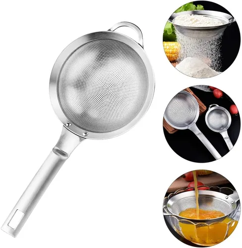 Vista 8 de Cabilock Coladores de malla fina para cocina, colador de grasa de acero inoxidable con asa para filtro de aceite, tamiz de grasa y tamiz de espuma