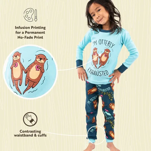 Vista 5 de Lazy One Conjuntos de pijama cálidos de manga larga para niñas y niños, divertidos conjuntos de pijama de animales para niños, acogedores, cómodos