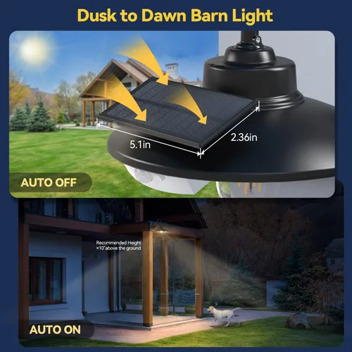 Vista 2 de APONUO Luz solar de granero con 3 modos de iluminación, luces solares de pared para exteriores, sensor de movimiento para exteriores, impermeable