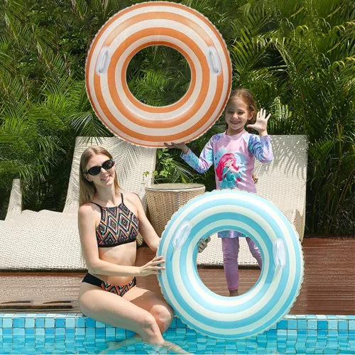 Vista 4 de Flotadores de piscina para adultos, anillo de natación a rayas, flotadores inflables para piscina, balsa para fiesta, agua, verano, playa, tumbona