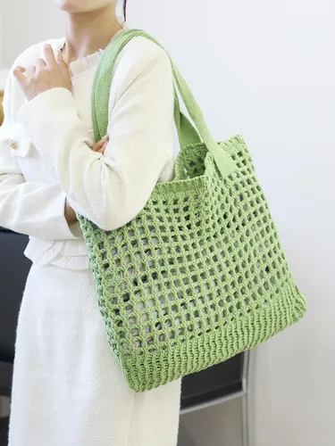 Vista 7 de ENBEI Bolsos grandes de playa para mujer, bolsos de hombro, bolso de punto, bolso de mano estético para playa de ganchillo, lindo bolso de mano