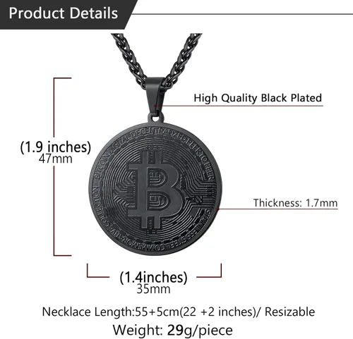 Vista 6 de U7 Medalla de Moneda Colgante Acero Inoxidable 18K Chapado en Oro Bitcoin Joyería Digital Criptomoneda Blockchain Bitcoin Collares